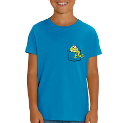 T-shirt enfant coton bio bleu azur Une grenouille dans la poche (Gondrax,Animaux)