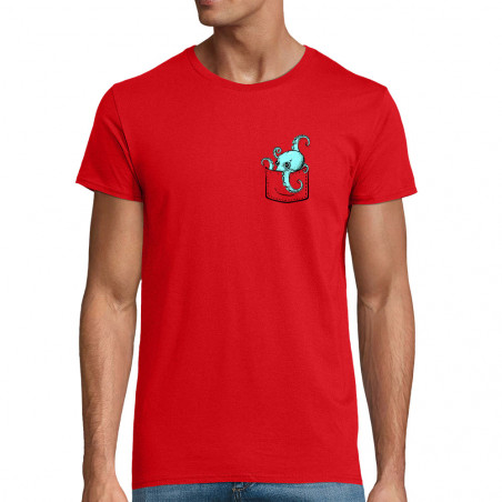 T-shirt homme coton bio rouge Un poulpe dans la poche (Gondrax,Animaux)