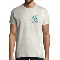Tee-shirt homme blanc chiné Un poulpe dans la poche (Gondrax,Animaux)