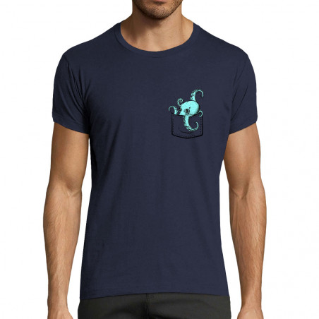 T-shirt homme fit bleu marine Un poulpe dans la poche (Gondrax,Animaux)