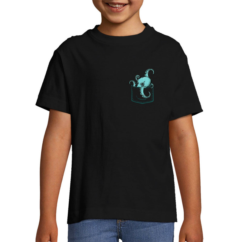 T-shirt enfant noir Un poulpe dans la poche (Gondrax,Animaux)