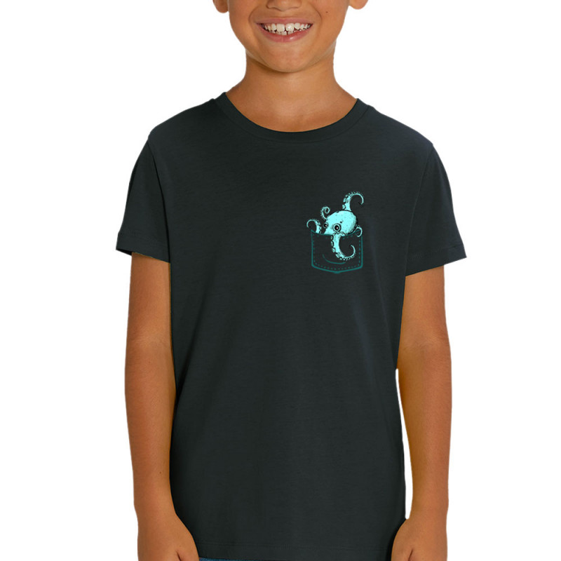 T-shirt enfant coton bio noir Un poulpe dans la poche (Gondrax,Animaux)