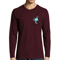 T-shirt homme manches longues bordeaux Un poulpe dans la poche (Gondrax,Animaux)
