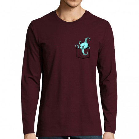 T-shirt homme manches longues bordeaux Un poulpe dans la poche (Gondrax,Animaux)