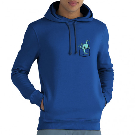 Sweat homme à capuche coton bio bleu royal Un poulpe dans la poche (Gondrax,Animaux)
