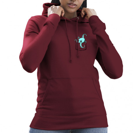 Sweat femme à capuche bordeaux Un poulpe dans la poche (Gondrax,Animaux)