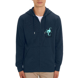 Sweat homme zippé à capuche coton bio bleu marine Un poulpe dans la poche (Gondrax,Animaux)