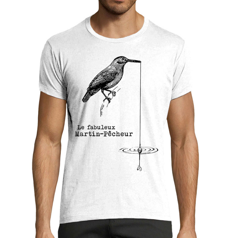 T-shirt homme fit blanc Le fabuleux Martin-pêcheur (Gondrax,Les Bébêtes,Animaux)