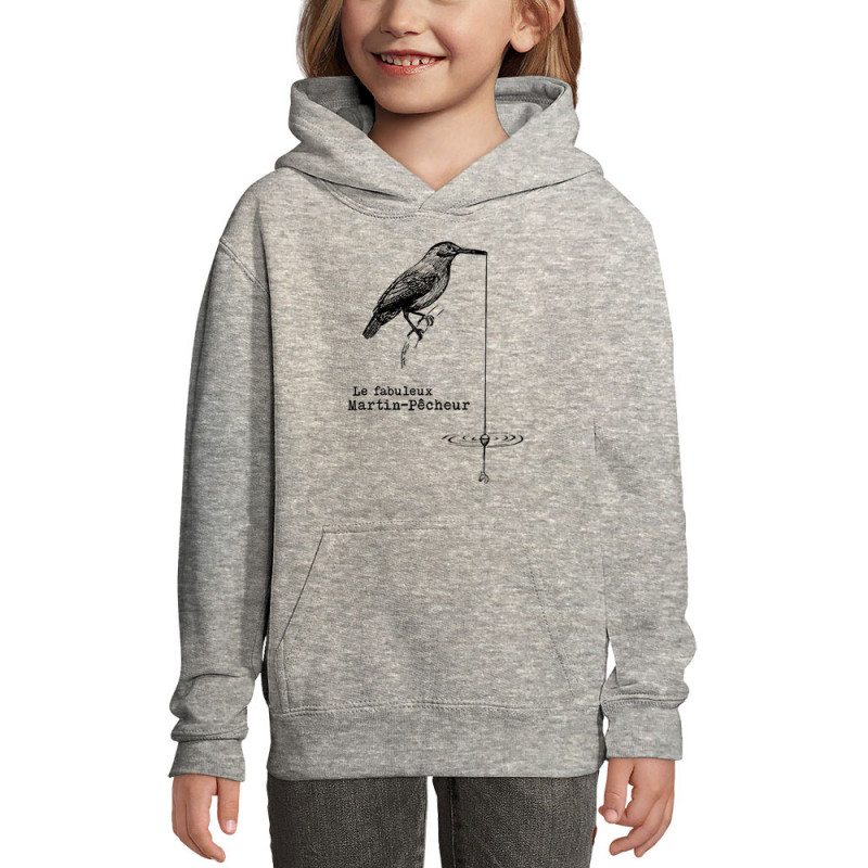 Sweat enfant à capuche gris chiné Le fabuleux Martin-pêcheur (Gondrax,Les Bébêtes,Animaux)
