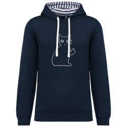 Sweat capuche à motifs unisexe bleu marine et marinière Chat fuck (Zewa,Animaux,Chats)