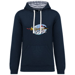 Sweat capuche à motifs unisexe bleu marine et marinière Trombone (Laul,Humour)