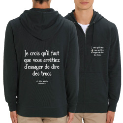 Sweat homme zippé à capuche coton bio noir Dire des trucs (Kaamelott,Films/Séries)