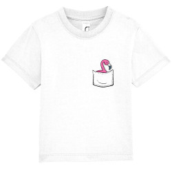 T-shirt bébé blanc Un flamand rose dans la poche (Gondrax,Animaux)