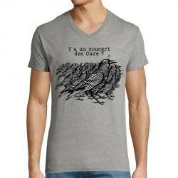 T-shirt homme col V gris chiné Y a un concert des Cure (Gondrax,Les Bébêtes,Animaux,Humour)