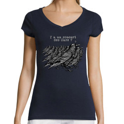 T-shirt femme col V bleu marine Y a un concert des Cure (Gondrax,Les Bébêtes,Animaux,Humour)