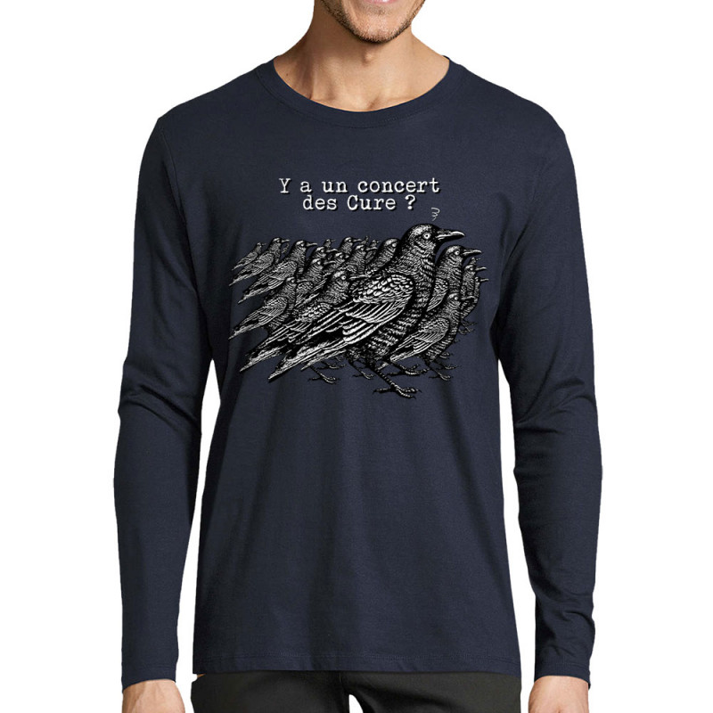 T-shirt homme manches longues bleu marine Y a un concert des Cure (Gondrax,Les Bébêtes,Animaux,Humour)