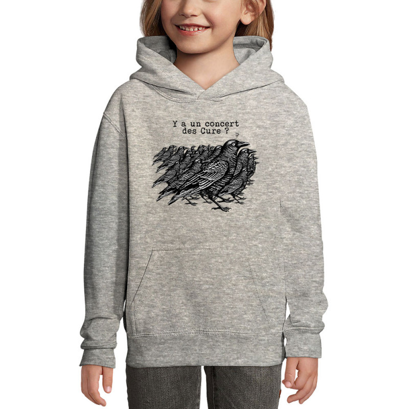 Sweat enfant à capuche gris chiné Y a un concert des Cure (Gondrax,Les Bébêtes,Animaux,Humour)