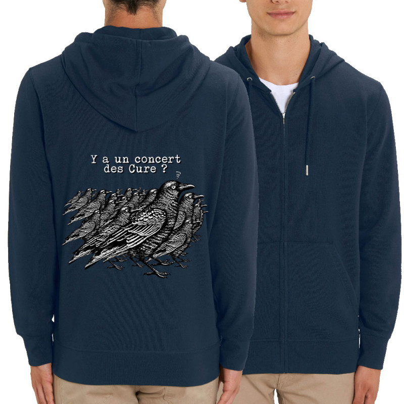 Sweat homme zippé à capuche coton bio bleu marine Y a un concert des Cure (Gondrax,Les Bébêtes,Animaux,Humour)