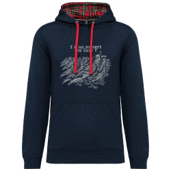 Sweat capuche à motifs unisexe bleu marine et rouge tartan Y a un concert des Cure (Gondrax,Les Bébêtes,Animaux,Humour)