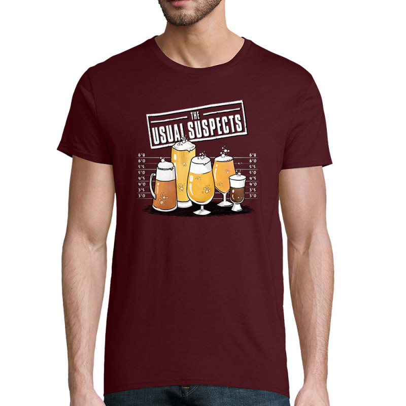 T-shirt homme coton bio bordeaux Usual Suspects Beer (Gondrax,Alcool,Détournements)