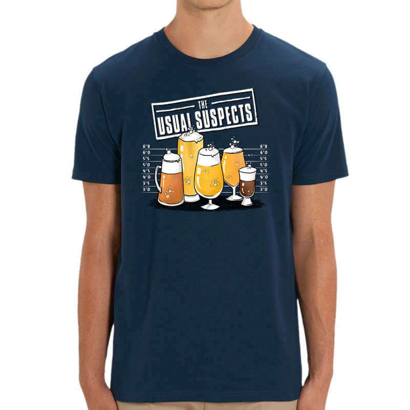 T-shirt homme coton bio bleu marine Usual Suspects Beer (Gondrax,Alcool,Détournements)