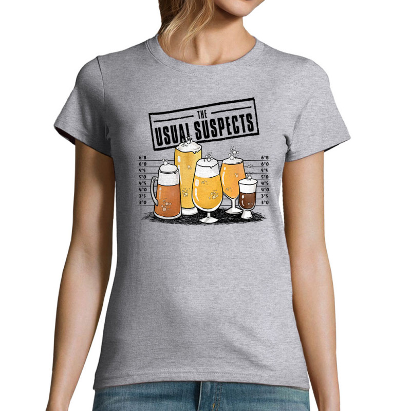 T-shirt femme gris chiné Usual Suspects Beer (Gondrax,Alcool,Détournements)