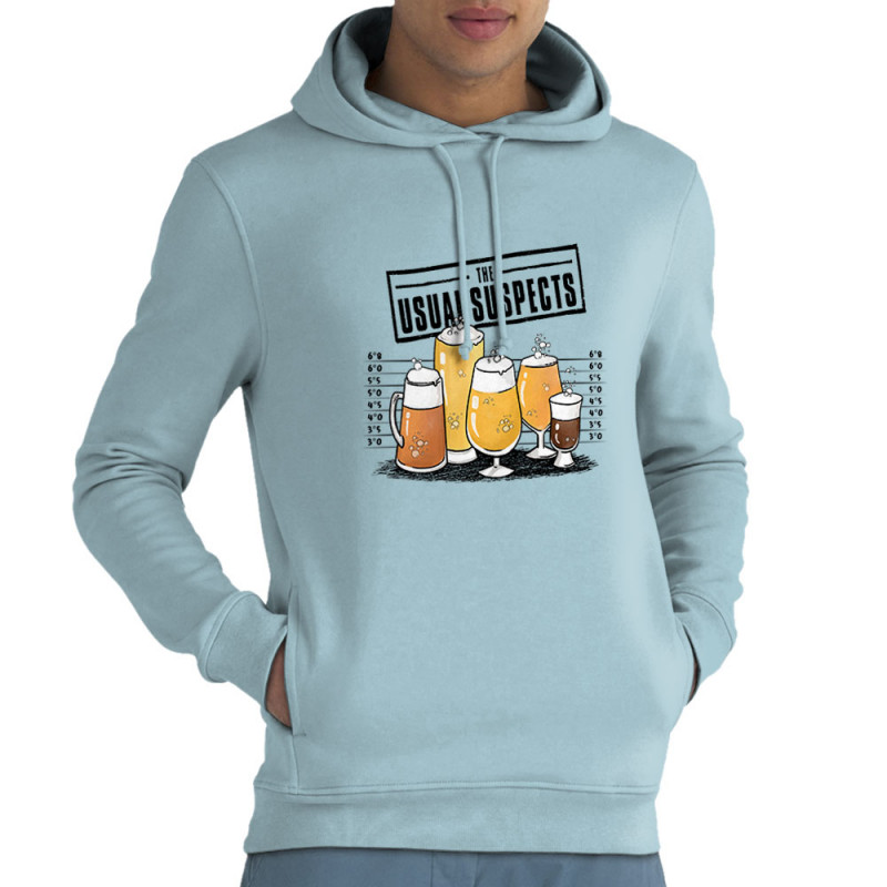 Sweat homme à capuche coton bio bleu ciel Usual Suspects Beer (Gondrax,Alcool,Détournements)