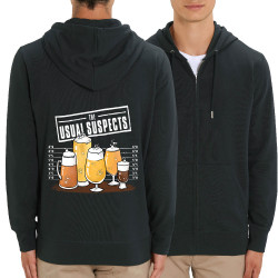 Sweat homme zippé à capuche coton bio noir Usual Suspects Beer (Gondrax,Alcool,Détournements)