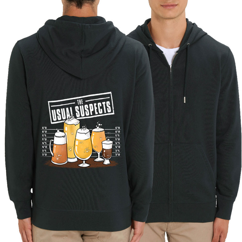 Sweat homme zippé à capuche coton bio noir Usual Suspects Beer (Gondrax,Alcool,Détournements)