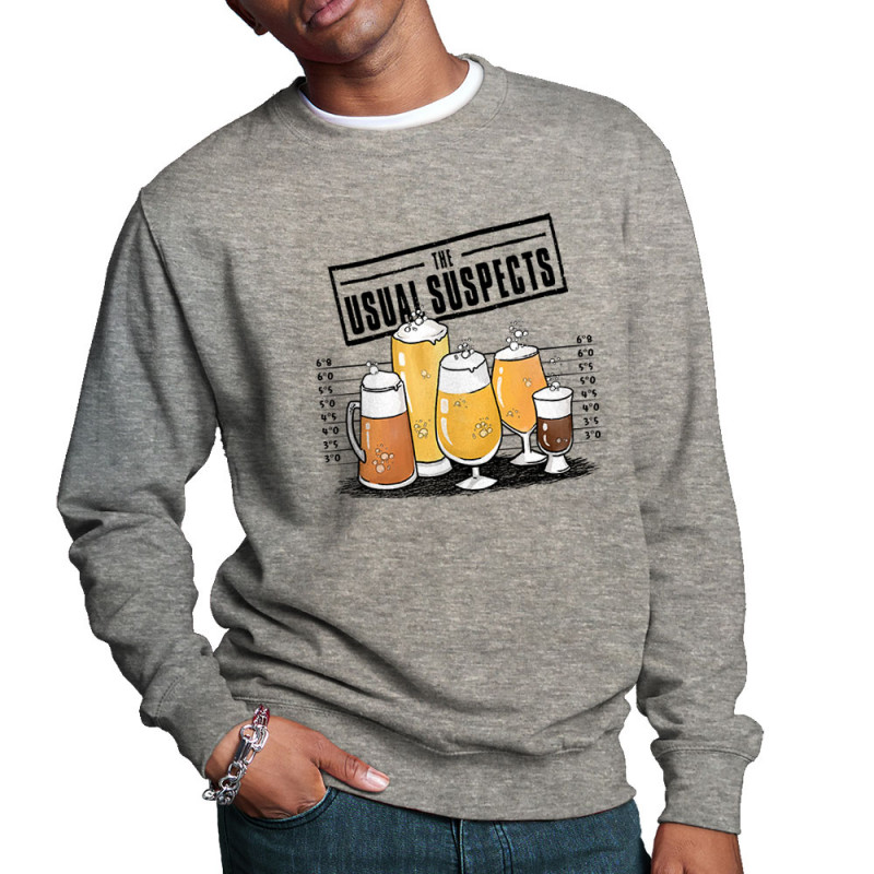 Sweat homme col rond gris chiné Usual Suspects Beer (Gondrax,Alcool,Détournements)