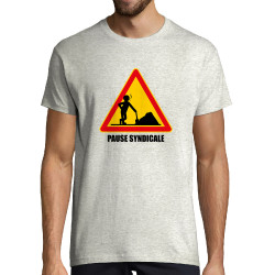 Tee-shirt homme blanc chiné Pause syndicale (Gondrax,Humour,Slogans engagés)