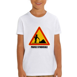 T-shirt enfant coton bio blanc Pause syndicale (Gondrax,Humour,Slogans engagés)