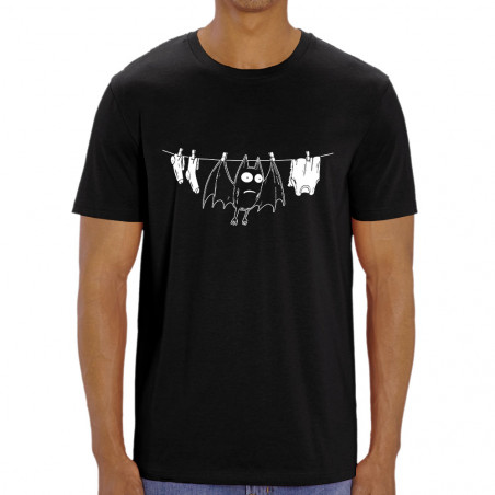 T-shirt homme coton bio noir Le linge sèche (Gondrax,Animaux,Humour)