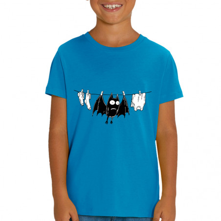 T-shirt enfant coton bio bleu azur Le linge sèche (Gondrax,Animaux,Humour)