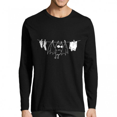T-shirt homme manches longues noir Le linge sèche (Gondrax,Animaux,Humour)