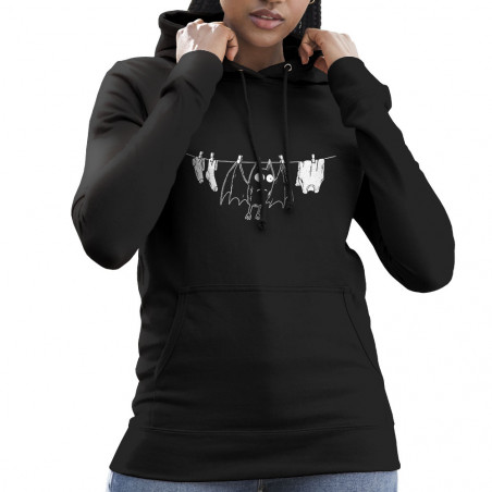Sweat femme à capuche noir Le linge sèche (Gondrax,Animaux,Humour)