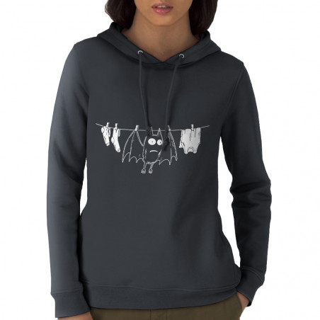 Sweat femme à capuche coton bio gris anthracite Le linge sèche (Gondrax,Animaux,Humour)