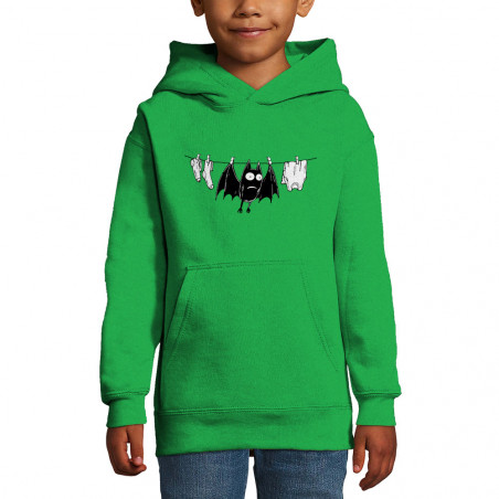 Sweat enfant à capuche vert prairie Le linge sèche (Gondrax,Animaux,Humour)