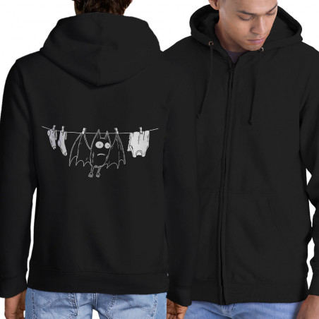 Sweat homme à capuche zippé noir Le linge sèche (Gondrax,Animaux,Humour)