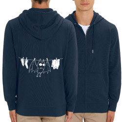 Sweat homme zippé à capuche coton bio bleu marine Le linge sèche (Gondrax,Animaux,Humour)