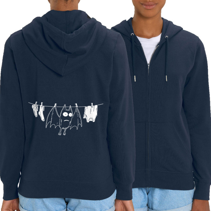 Sweat femme zippé à capuche coton bio bleu marine Le linge sèche (Gondrax,Animaux,Humour)