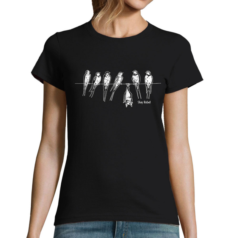 T-shirt femme noir Stay Rebel Chauve-souris (Gondrax,Animaux,Humour,Stay,Les Bébêtes)