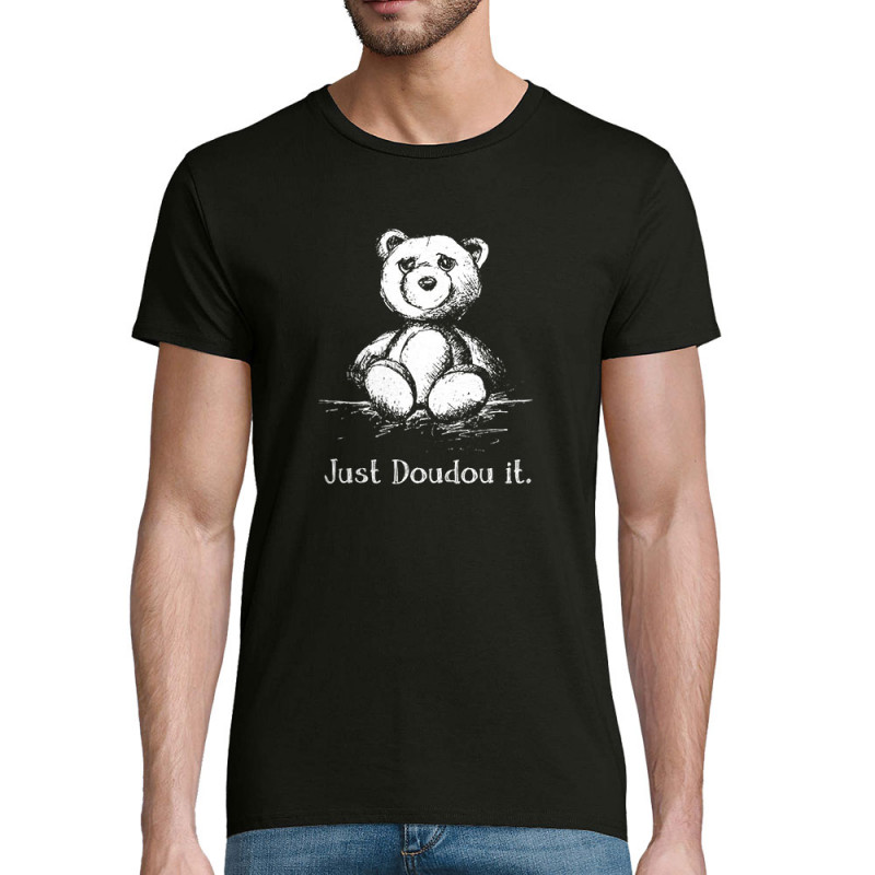 T-shirt homme coton bio noir Just Doudou it (Gondrax,Animaux,Humour,Détournements)