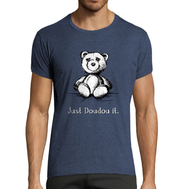 T-shirt homme fit bleu denim chiné Just Doudou it (Gondrax,Animaux,Humour,Détournements)