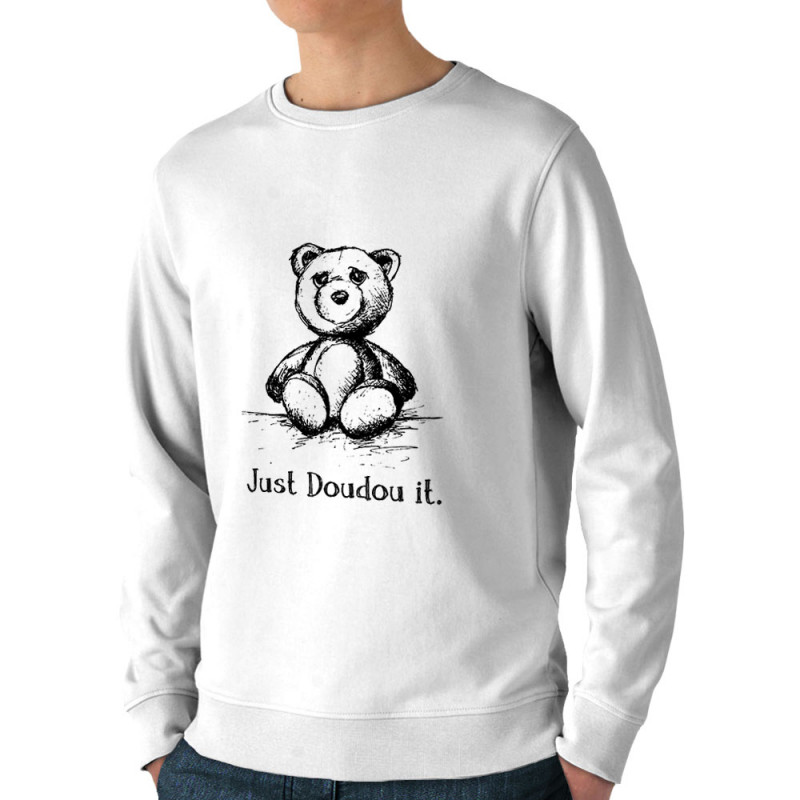 Sweat homme bio col rond blanc Just Doudou it (Gondrax,Animaux,Humour,Détournements)