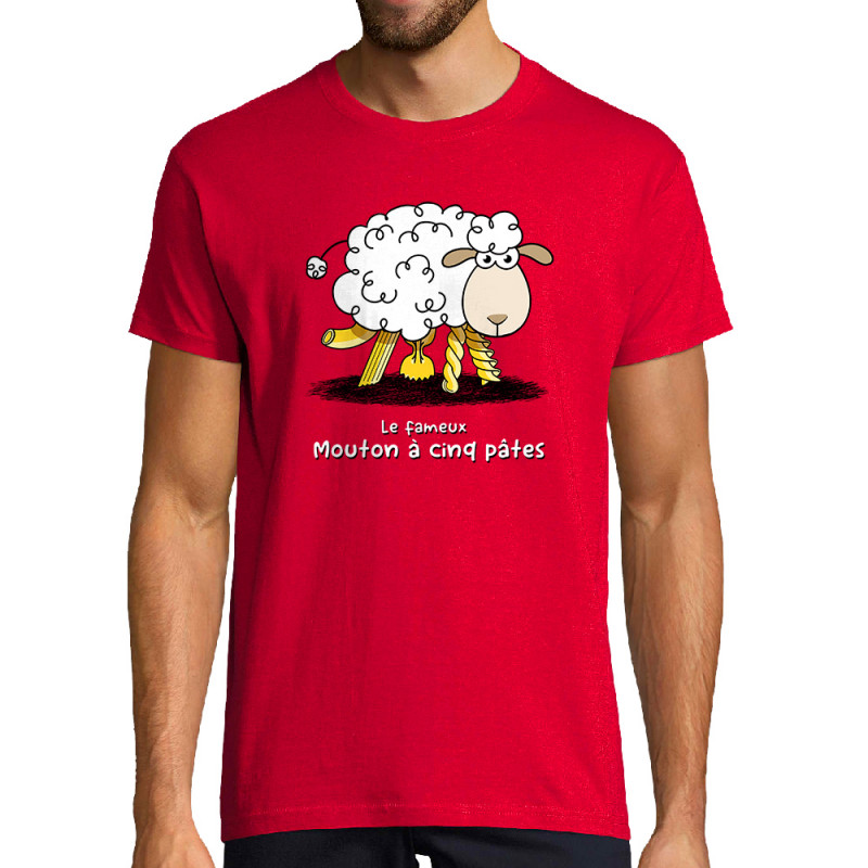 Tee-shirt homme rouge Le fameux mouton à cinq pâtes (Gondrax,Animaux,Humour)