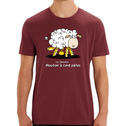 T-shirt homme coton bio bordeaux Le fameux mouton à cinq pâtes (Gondrax,Animaux,Humour)