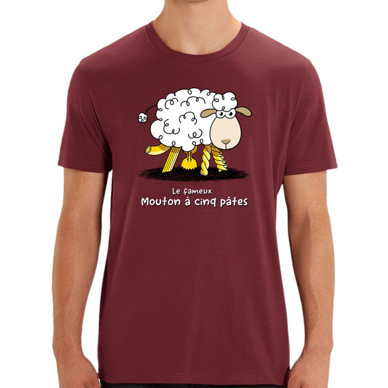 T-shirt homme coton bio bordeaux Le fameux mouton à cinq pâtes (Gondrax,Animaux,Humour)