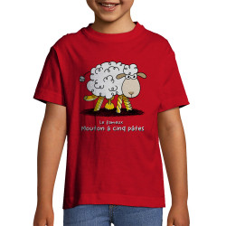 T-shirt enfant rouge Le fameux mouton à cinq pâtes (Gondrax,Animaux,Humour)