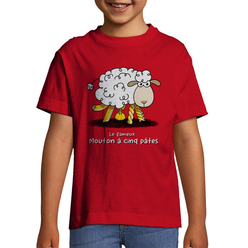 T-shirt enfant rouge Le fameux mouton à cinq pâtes (Gondrax,Animaux,Humour)